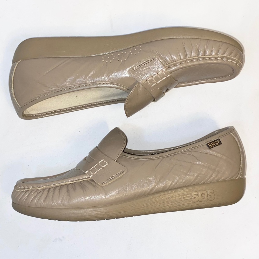 SAS Penny Loafers Womens 9.5 M Taupe Leather Handsewn Moccasin Made in USA - Picture 11 of 16